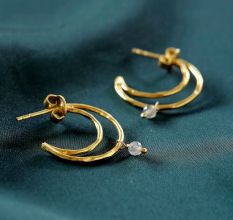 Crescent Moon Earring For women, Natural Labradorite beads stone 22k gold plated